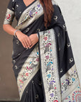 Black Chandrakor Paithani Silk Banarasi Zari Woven Saree