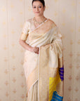 Cream Soft Silk Banarasi Multicolor Pallu Zari Woven Saree