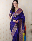 Violet Soft Silk Banarasi Multicolor Pallu Zari Woven Saree