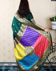 Bottle Green Soft Silk Banarasi Multicolor Pallu Zari Woven Saree