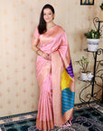 Baby Pink Soft Silk Banarasi Multicolor Pallu Zari Woven Saree