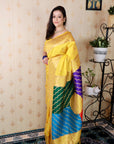 Yellow Soft Silk Banarasi Multicolor Pallu Zari Woven Saree