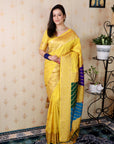 Yellow Soft Silk Banarasi Multicolor Pallu Zari Woven Saree