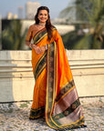 Orange Soft Silk Traditional Zari Contrast Woven Saree