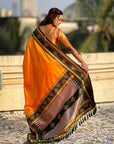 Orange Soft Silk Traditional Zari Contrast Woven Saree