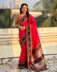Pink Soft Silk Traditional Zari Contrast Woven Saree
