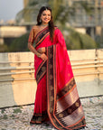 Pink Soft Silk Traditional Zari Contrast Woven Saree