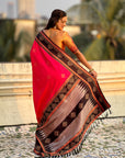Pink Soft Silk Traditional Zari Contrast Woven Saree