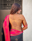 Black Soft Silk Traditional Zari Contrast Woven Saree