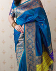 Blue Soft Silk Banarasi Multicolor Pallu Zari Woven Saree