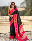 Black Soft Silk Traditional Zari Contrast Woven Saree
