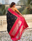 Black Soft Silk Traditional Zari Contrast Woven Saree