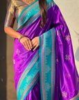 Purple Soft Silk Traditional Zari Contrast Woven Saree