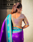 Purple Soft Silk Traditional Zari Contrast Woven Saree