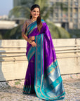 Purple Soft Silk Traditional Zari Contrast Woven Saree