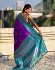 Purple Soft Silk Traditional Zari Contrast Woven Saree