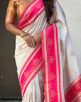 Cream Soft Silk Traditional Zari Contrast Woven Saree