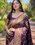 Dark Magenta Banarasi Jaal Katan Silk Zari Woven Saree