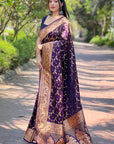 Dark Magenta Banarasi Jaal Katan Silk Zari Woven Saree