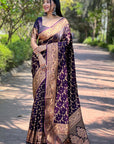 Dark Magenta Banarasi Jaal Katan Silk Zari Woven Saree