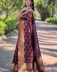 Dark Maroon Banarasi Jaal Katan Silk Zari Woven Saree