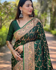 Dark Green Banarasi Jaal Katan Silk Zari Woven Saree