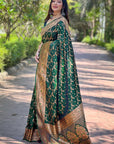 Dark Green Banarasi Jaal Katan Silk Zari Woven Saree