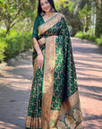 Dark Green Banarasi Jaal Katan Silk Zari Woven Saree