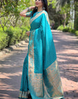 Pacific Blue Banarasi Katan Silk Zari Woven Saree