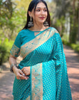 Pacific Blue Banarasi Katan Silk Zari Woven Saree