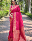 Hot Pink Banarasi Katan Silk Zari Woven Saree