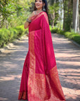 Hot Pink Banarasi Katan Silk Zari Woven Saree