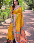 Gold Contrast Zari Woven Peacock Yeola Paithani Silk Saree