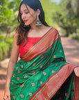 Green Contrast Zari Woven Peacock Yeola Paithani Silk Saree