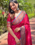 Pink Contrast Zari Woven Peacock Yeola Paithani Silk Saree