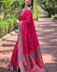 Pink Contrast Zari Woven Peacock Yeola Paithani Silk Saree