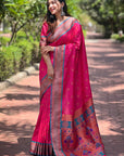 Pink Contrast Zari Woven Peacock Yeola Paithani Silk Saree