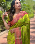 Pista Green Contrast Zari Woven Peacock Yeola Paithani Silk Saree