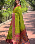 Pista Green Contrast Zari Woven Peacock Yeola Paithani Silk Saree