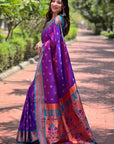 Purple Contrast Zari Woven Peacock Yeola Paithani Silk Saree