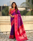 Purple Soft Silk Traditional Zari Contrast Woven Saree