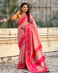 Baby Pink Soft Silk Traditional Zari Contrast Woven Saree