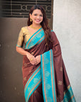 Coffee Soft Silk Traditional Zari Contrast Woven Saree