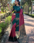 Reddish Pink Soft Silk Floral Border Contrast Zari Woven Saree