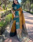 Luxor Gold Soft Silk Floral Border Contrast Zari Woven Saree