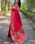 Hot Pink Original Meenakari Muniya Paithani Silk Zari Woven Saree