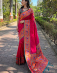 Hot Pink Original Meenakari Muniya Paithani Silk Zari Woven Saree