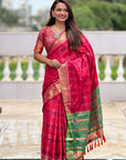 Pink Soft Patola Silk Meenakari Zari Woven Saree