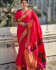 Pink Zari Woven Vitthala God Paithani Silk Saree