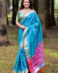 Sky Blue Soft Patola Silk Meenakari Zari Woven Saree